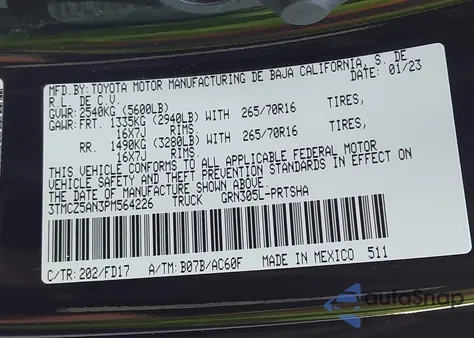 2023 Toyota Tacoma Trd Off Road z USA, uszkodzony, nr VIN 3TMCZ5AN3PM564226